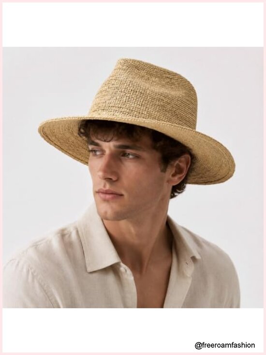 Raffia Straw Wide Brim Panama Fedora Sun Hat UPF 50+ Beach Travel main image 4